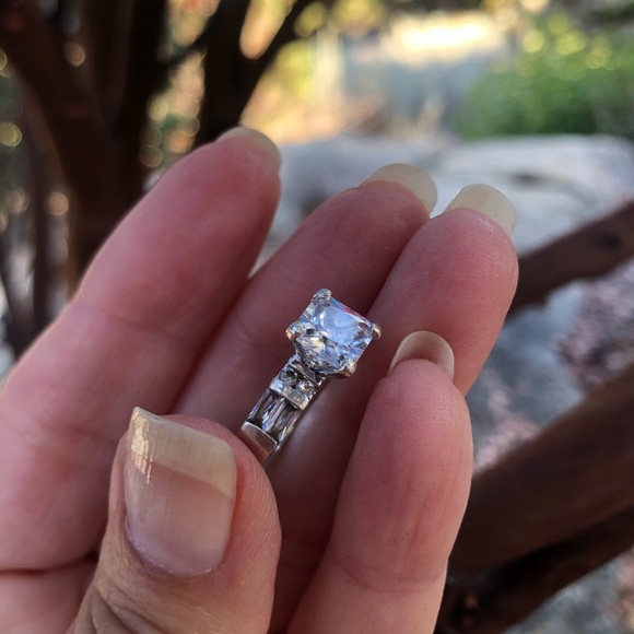 Vintage Sterling Silver 925 Ring Princess Cut Cubic Zirconia Engagement Size 7 - Picture 8 of 16